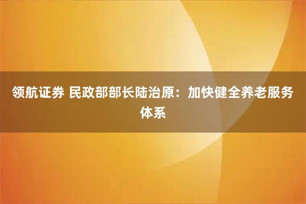 领航证券 民政部部长陆治原：加快健全养老服务体系